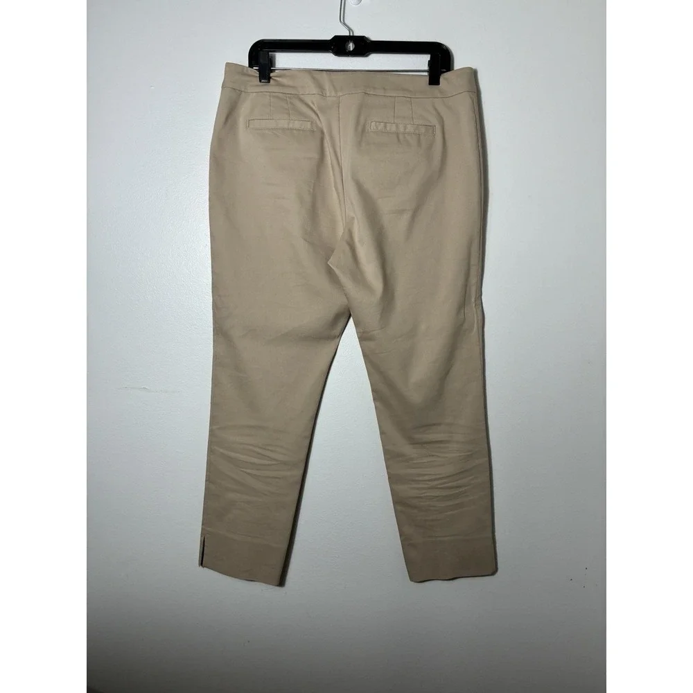 tori burch Straight Leg Cropped Khaki Dress Pants Sz 12 Side Zip Preppy Career